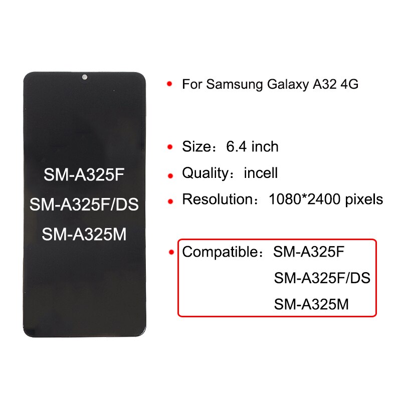 Incell-display für samsung galaxy  a32, 4g lcd-display für samsung  a325 a325f, sm2, -a325f/ lcd-display, touchscreen, digitizer, bildschirm,  a325 lcd-displays