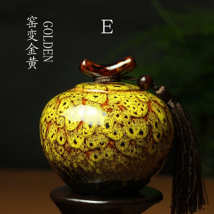 Ceramic tea pot, Jun kiln, sealed storage tank, exquisite Mini tea caddy, pottery tea jar, special food tank: E