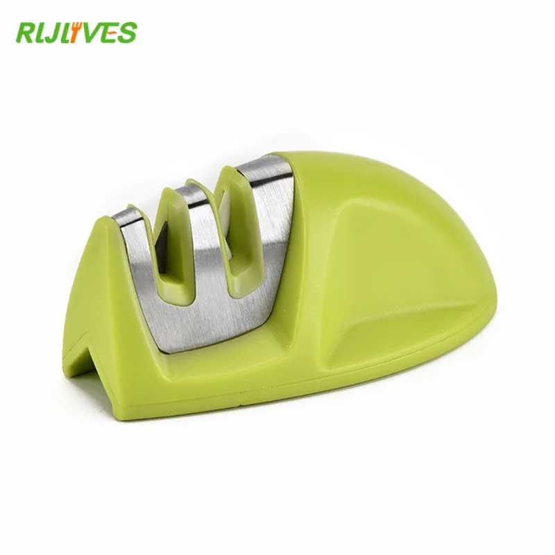 Afiador de facas de cerâmica de cozinha profissional, ferramentas de afiar/duas estágios, afiadores e base de borracha antiderrapante: Verde