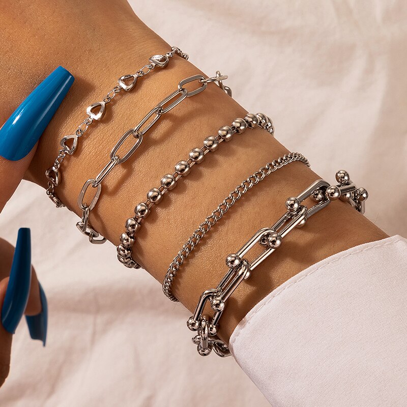 Docona-Conjunto de pulseras de aleación de Metal multicapa para mujer, brazalete bohemio de cristal y piedra media luna, corazón, hoja de árbol, joyería de boda, 9 estilos