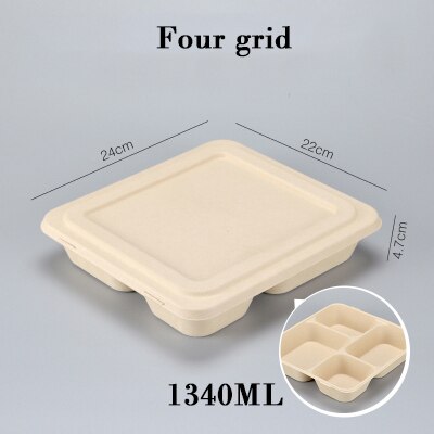 10 PCS Bento Box Eco-Friendly Lunch Box Food Container Disposable Pulp Microwavable Dinnerware Home Healthy Material Lunch Box: Four grid J / 10Pcs