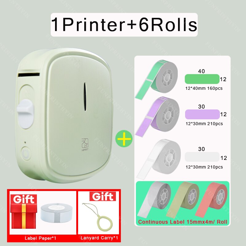 HPRT Q2 Thermal Label Printer Portable Pocket Label Maker Mobile Phone Home Office Use Mini Printing Machine No Ink For Home: Green Printer 6Roll