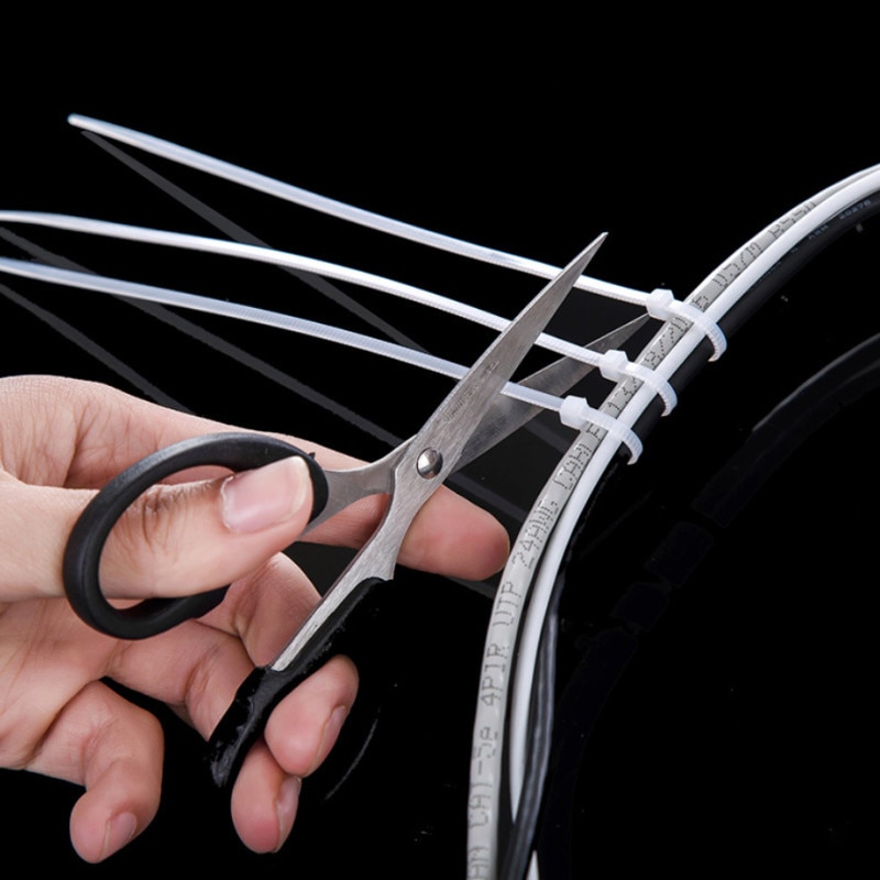 100pcs 2.5*200mm/2.5*100mm Nylon Plastic Zip Trim Wrap Cable Ties Loop Clamps Self-Locking Anti-Aging High Tensile Strength