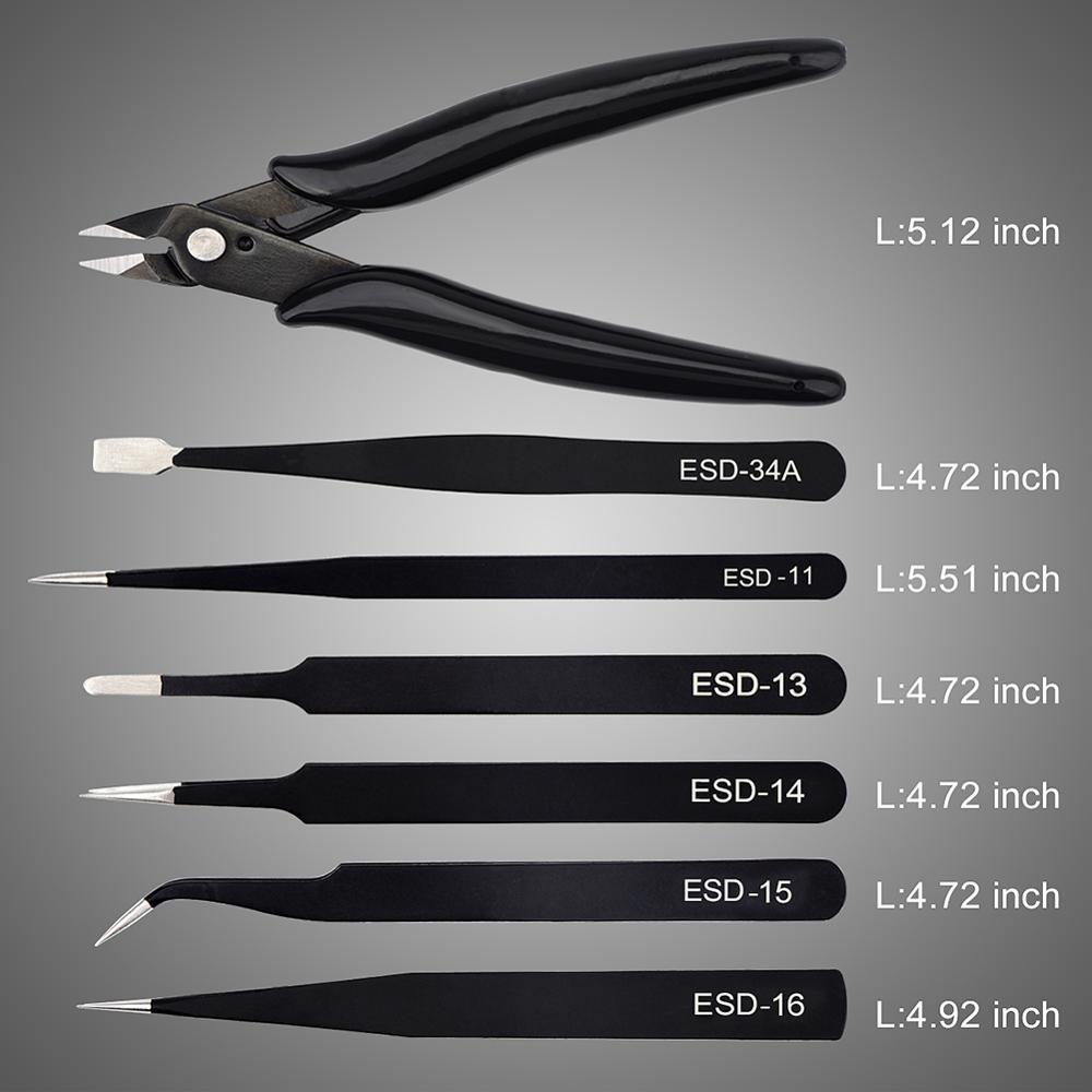 Pinzas ESD JCD con pinzas de precisión de cerámica, pinzas de acero para soldadura electrónica, Kit de herramientas de reparación de teléfono