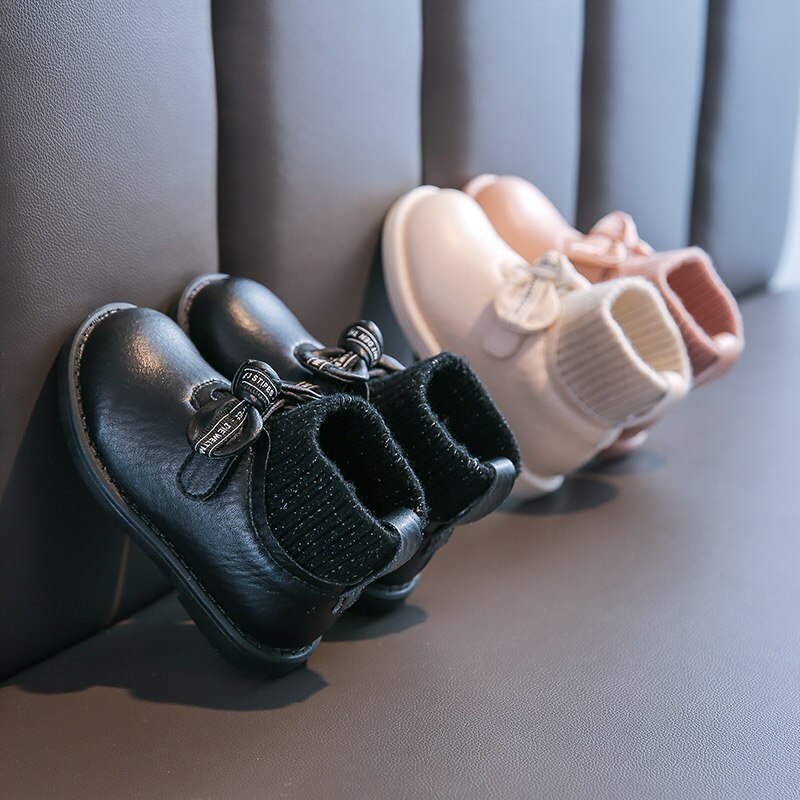Winter Baby Girls Princess Boots Children Bow Ankle Boots Toddler Slip On Shoes Warm Brand Boots Soft Black Boots Shoes