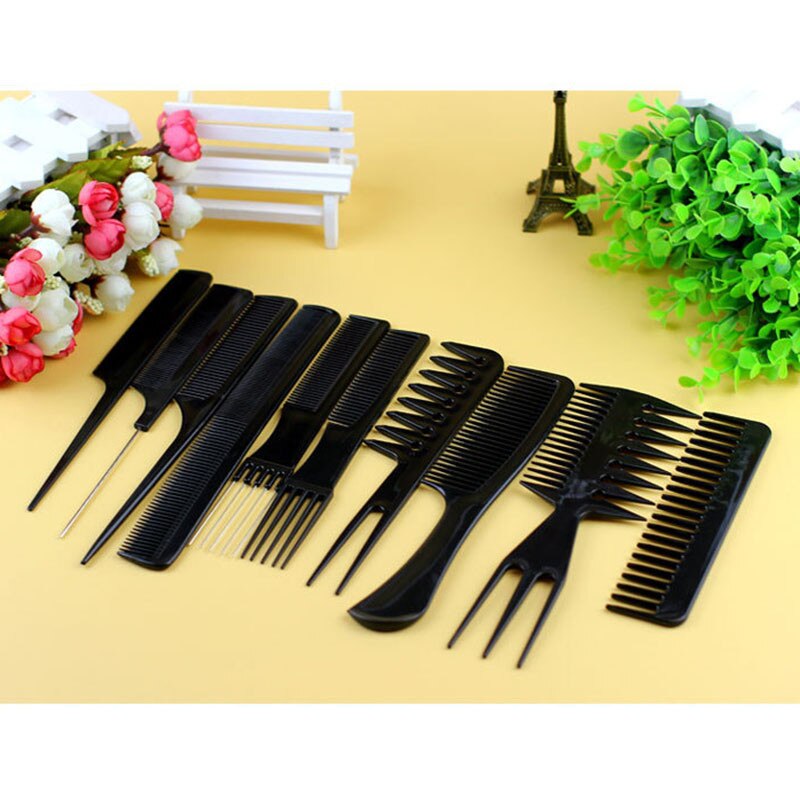 10Pcs Professionele Kammen Kits Kapsalon Kapper Kam Borstels Anti-Statische Haarborstel Hair Care Styling Gereedschap Set