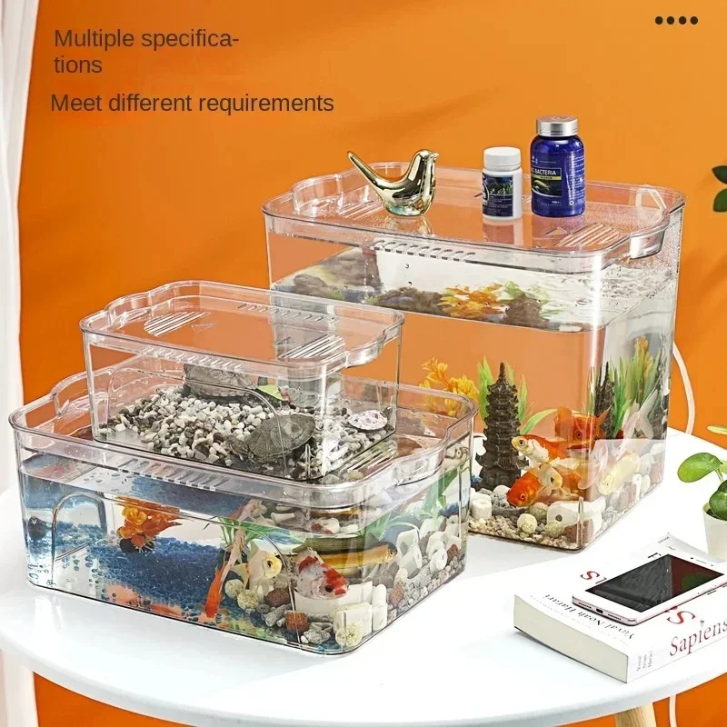 Transparant Vierkant Aquarium Plastic Goudvissen Tank Aquarium Betta Vis Kweekdoos Aquaria Tafeldecoratie