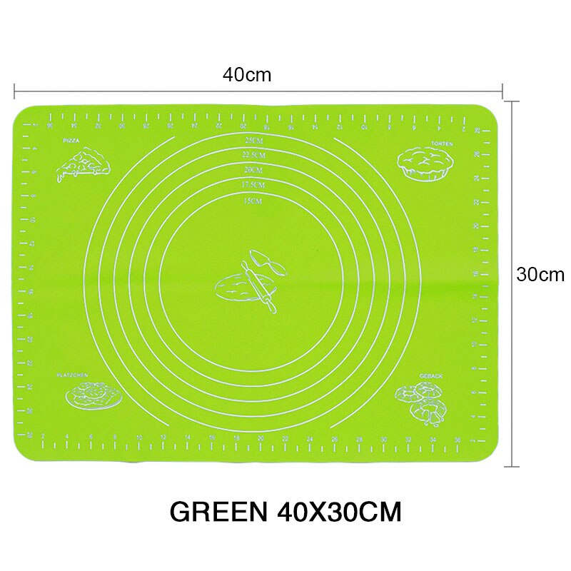 Kneading dough mat silicone Pastry Accessories Sheet Pads Thick Non-stick Rolling Mats Kitchen Cookie Cake Baking Mat Tools: Green 40x30cm