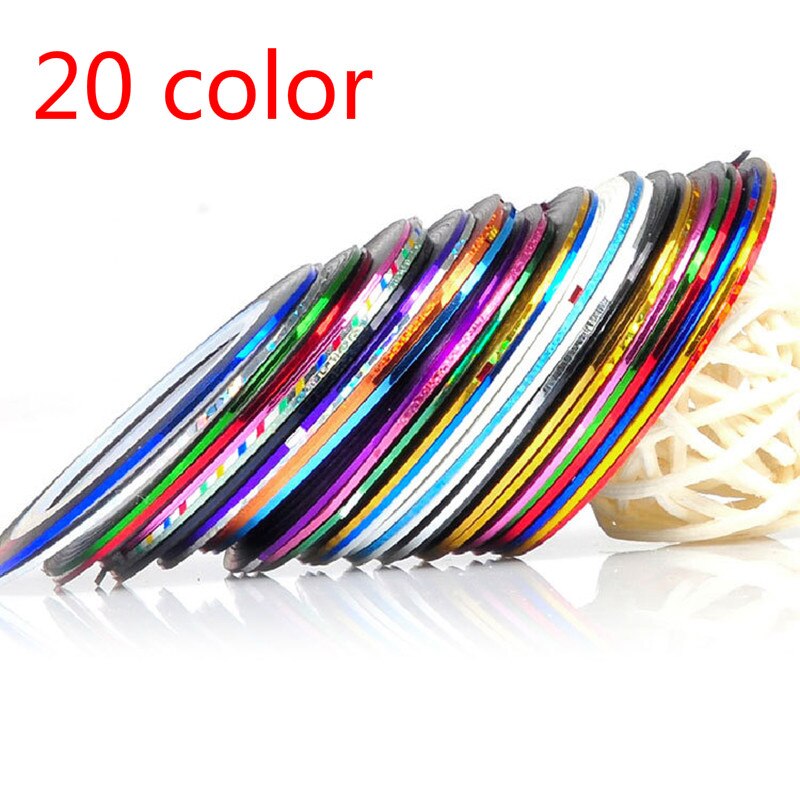Cinta de líneas de pelado de uñas multicolor, adornos de decoración para uñas, rollo de cintas adhesivas, herramienta de decoración para manicura, 10/20/30 colores: 20 colors