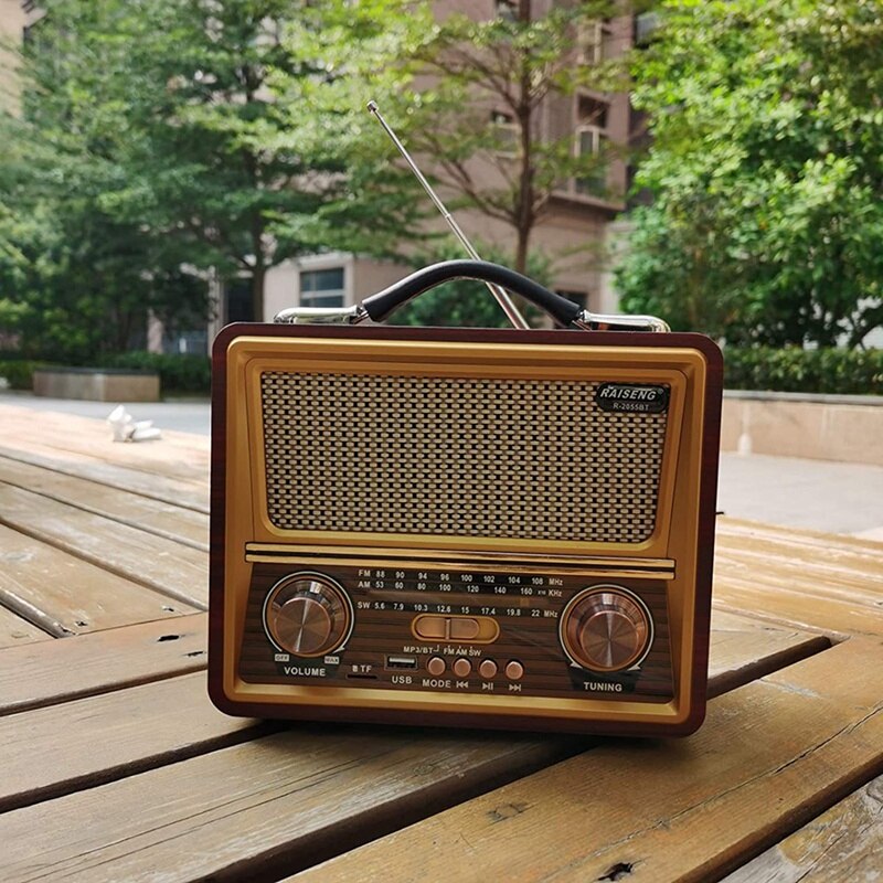 Retro-radio aus holz, am/sw/fm-radio, kabelloser bluetooth-lautsprecher, mini-bass-audio mit hoher lautstärke für zuhause und büro