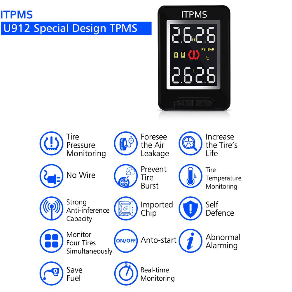 U912 Auto TPMS Draadloze Auto Tire Pressure Monitoring System Met 4 Externe Sensoren LCD Embedded Monitor Voor To-yo -ta Alleen