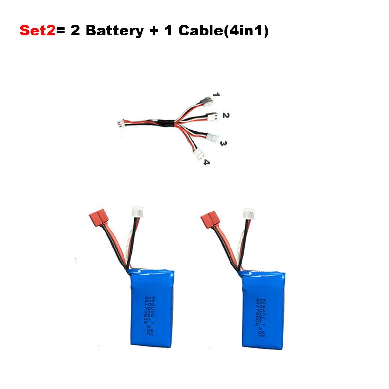 7.4V 1500mah Hoge capaciteit Li-po Batterij + Kabel (4in1) + lader voor JJRC Q39 Wltoys A959-B A969-B A979-B K929-B RC Auto Onderdelen: Set2