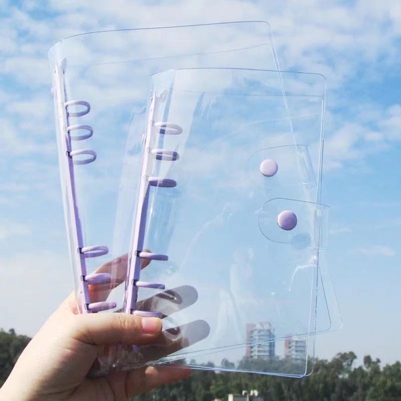 Clear PVC Notebook Cover Standard 6 Rings A6/Notebook Cover Protector 6 Round Ring Binder Loose Leaf Folder for Notebook Diar: A6-purple