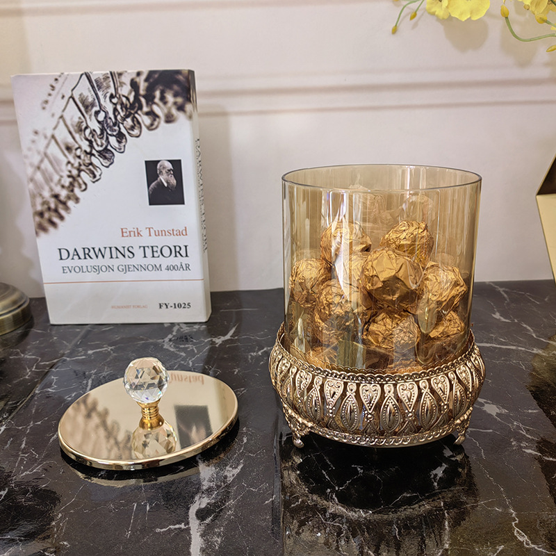 Transparent Glass Candy Jar with Lid Metal Sealed Bottle Household Chocolate Candy Box Food Storage Jar Crafts Home Decoration