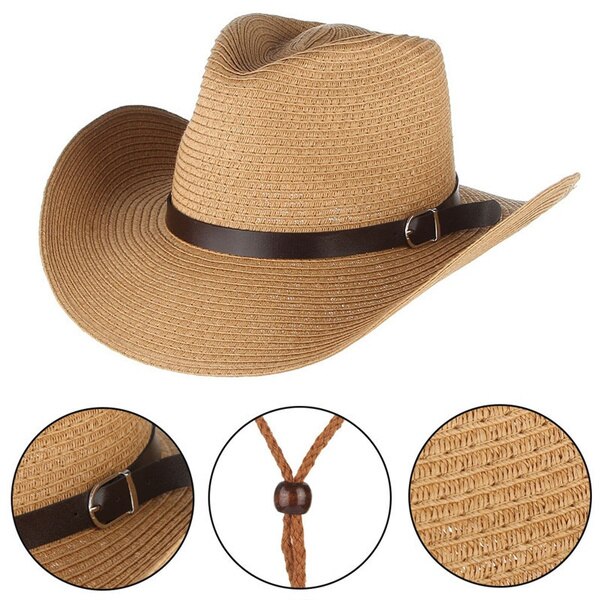 Cowboy Panama Hat Summer Straw Woven Sun Hats for Women Men Beach Straw Hat UV Sun Protection Travel Cap Chapeu Feminino