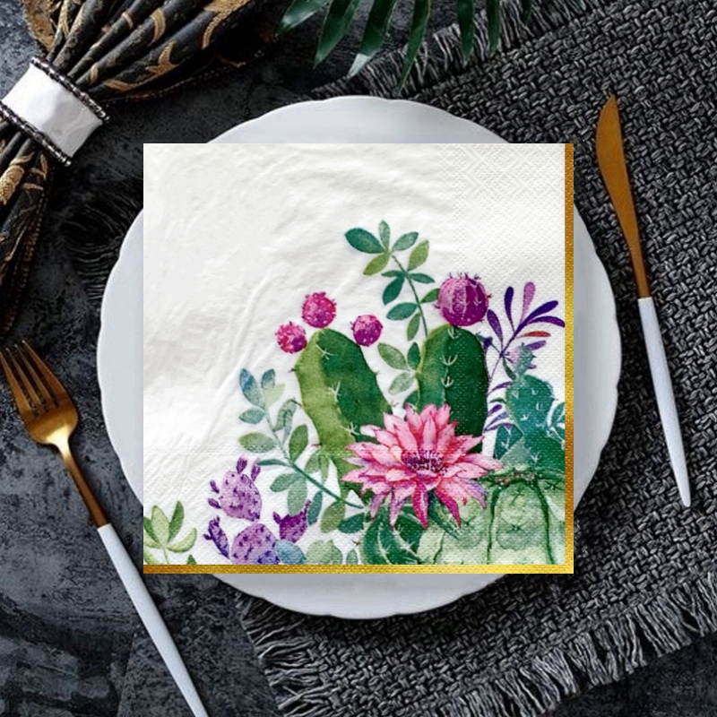 20/8Pcs Mix Bag Vintage Cactus Flowers Decoupage Paper Napkins Fruits Cholla Paper Serviettes for Xmas Birthday Party Tableware: army green