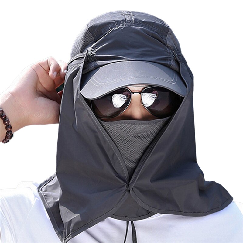 Mannen Outdoor Mesh Zon Cap Uv Bescherming Ademende Vissen Hoed Met Gezicht Hals Flap Cover Wandelen Beschermende dragen