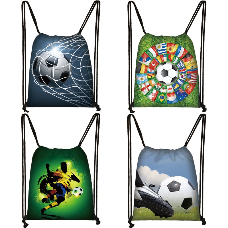 Footbally / Soccerly Druck Rucksack Männer Leinwand Reisetasche Teenager Jungen Kordelzug Schuhe Halter Kinder