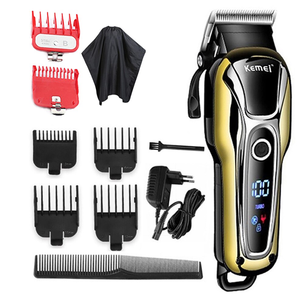 Kemei haar Haarschneidemaschine Haar Trimmer in Haar Schermaschinen für männer elektrische Trimmer LCD Anzeige maschine Barbier Haar Cutter 5: 6Kämme Stoff