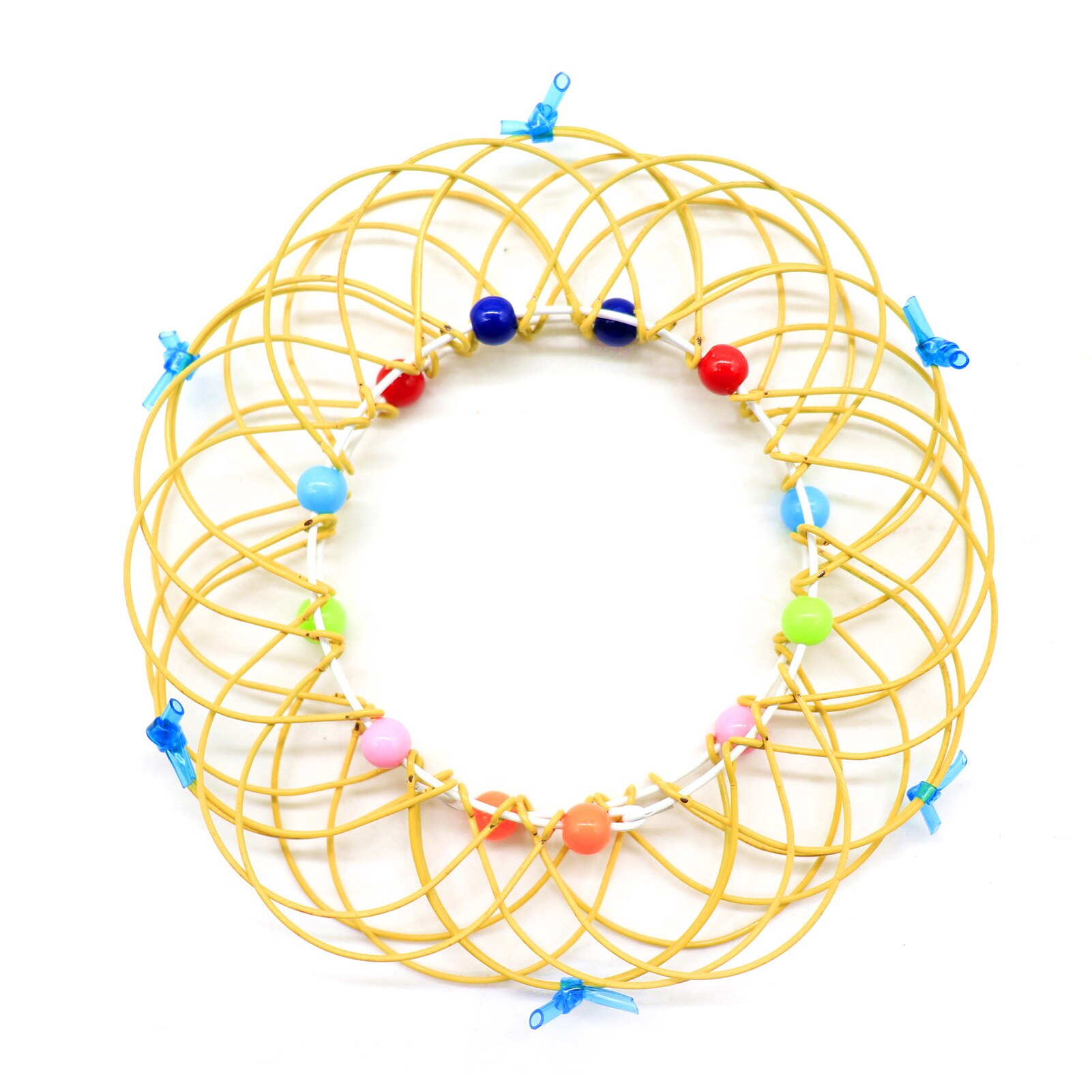Multiples changements fer cerceau anneau jouet petit fil de fer cercle jouet avec des perles de couleur cent fleur magique fer anneau FOU99: YELLOW