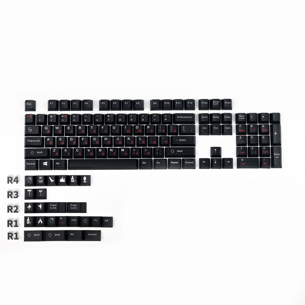 120 Keys Dark Mechanical Keyboard Keycaps Russian Root PBT Material Cherry Profile For Game Mechanical Keyboard Cherry Gateron