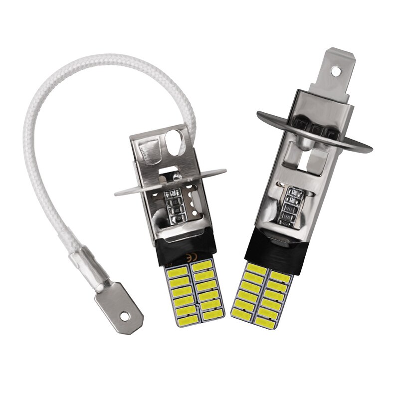 2Pcs H1 Led H3 Led Auto Lampen 4014SMD H1 H3 Auto Fog Lamp DRL Dagrijverlichting Wit 12V