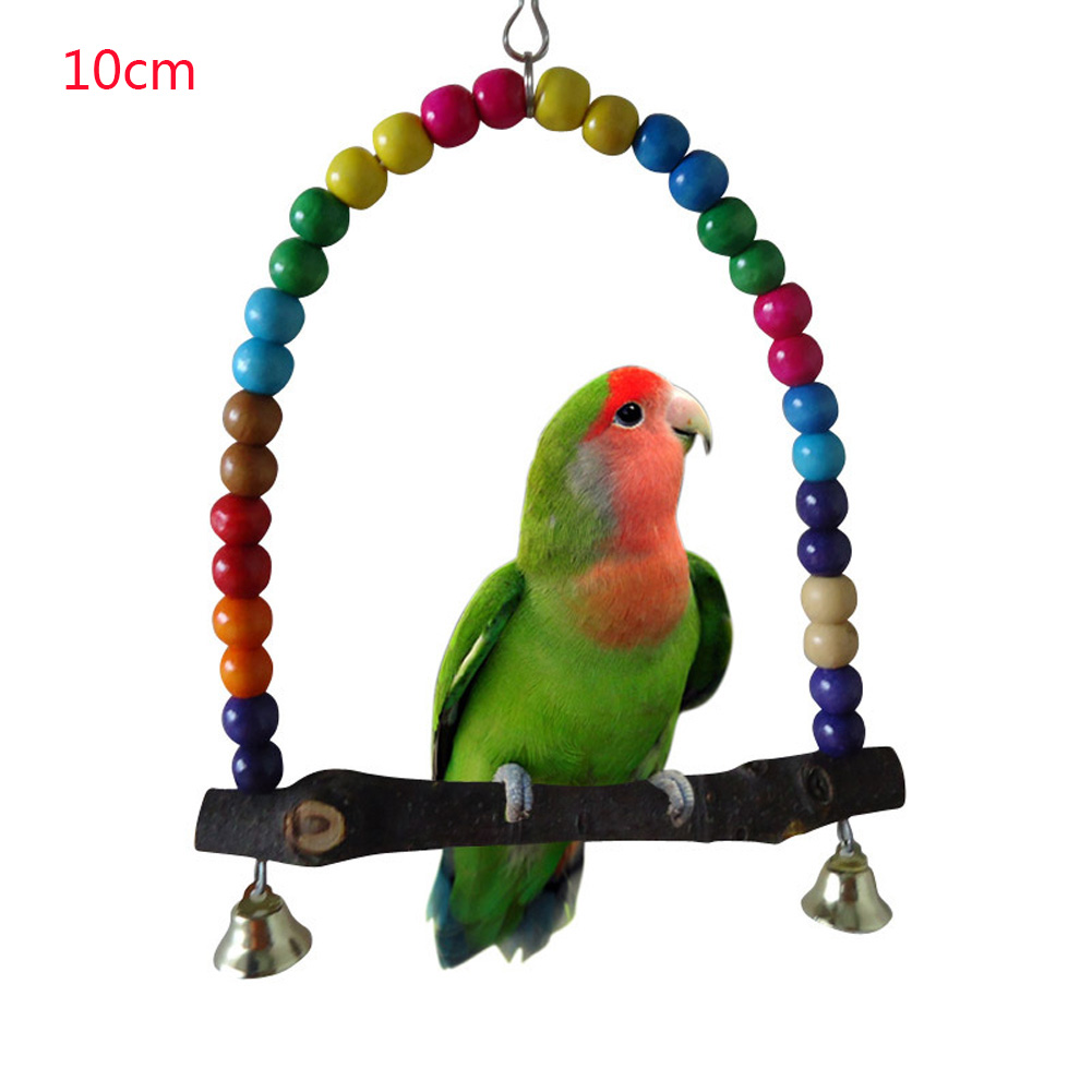 1pc papagaios de madeira natural brinquedo balanço pássaros colorido contas suprimentos de pássaro sinos brinquedos poleiro pendurado balanços gaiola para animais de estimação: Wood stick 10cm