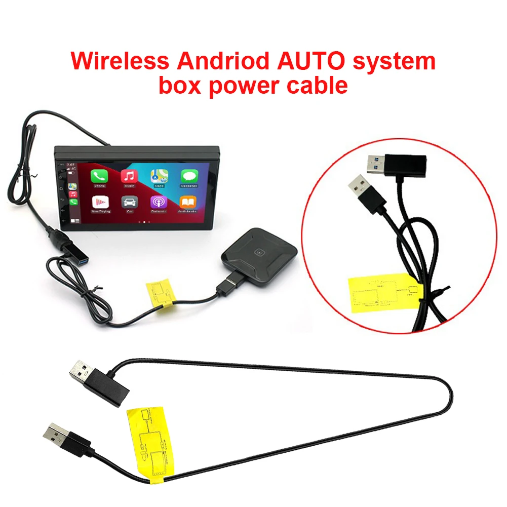 12V Draadloze CarPlay AI Box Voedingskabel Android Auto Converter Tweepuntslijn USB-poort Voedingskabel Auto-adaptersnoer