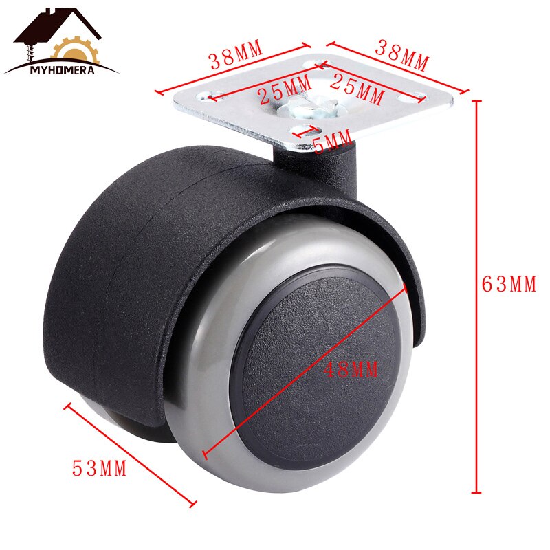 Myhomera 4 st 2 "  m8 universal mute stol hjulhjul kraftig 50kg svängbara länkhjul byt möbelhjul rullgummibroms: Platta utan broms