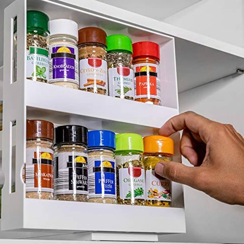 Kitchen Spice Organizer Double Layer Rotating Storage Shelf Slide Kitchen Cabinet Cupboard Shelves Kitchen Storage Rack