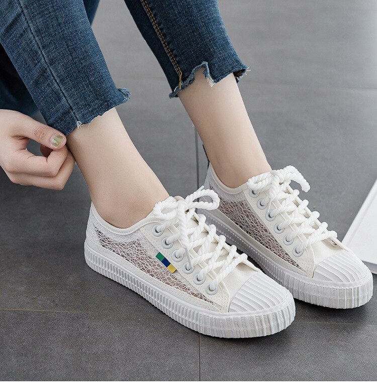 summer breathable canvas shoes women's hollow Paragraph letter flat shoes Women's shoes wild sneakers women