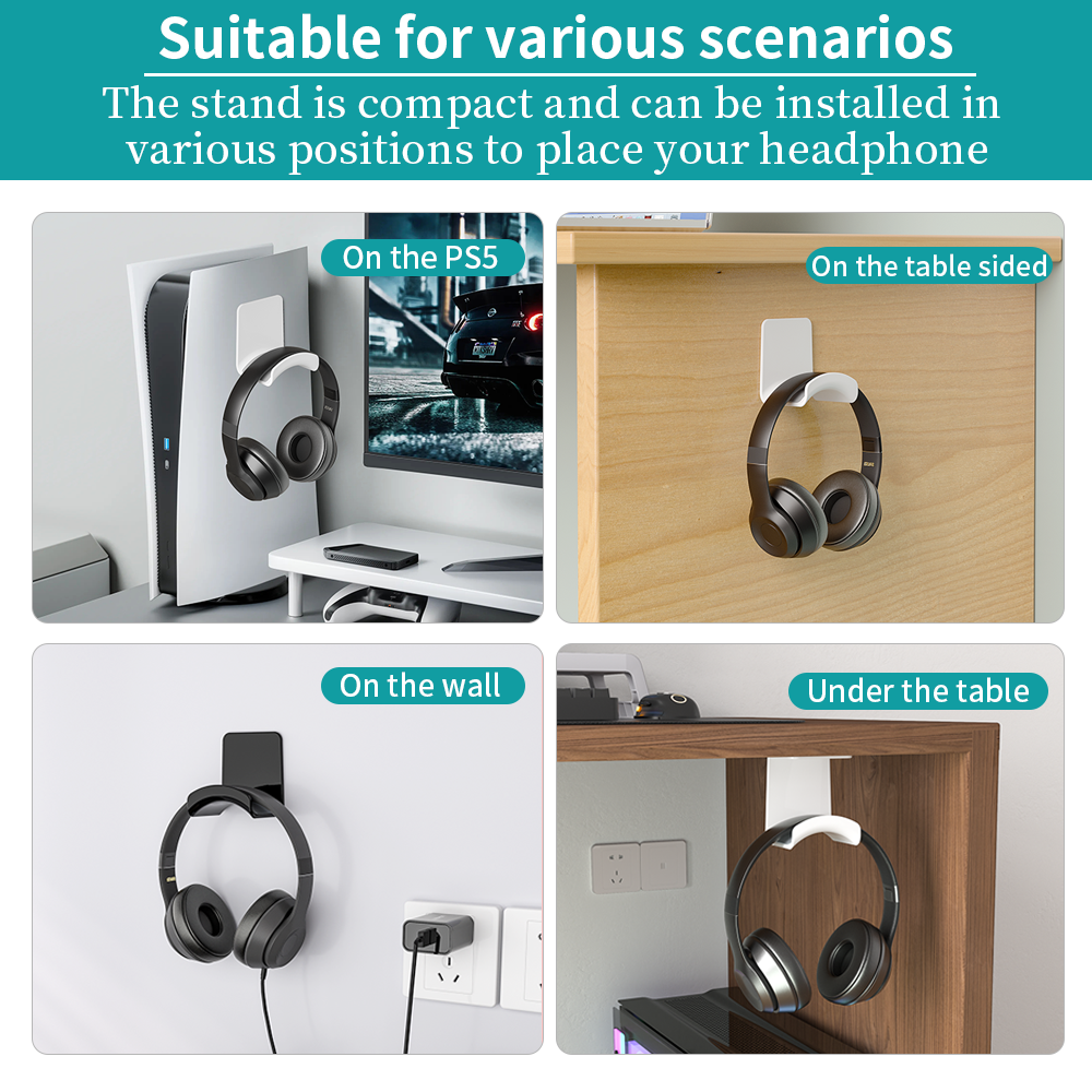 Universele hoofdtelefoonstandaard zelfklevende kunststof muurbeugel onder bureau Headset Rack Holder Ondersteuning voor gaming-oortelefoonbeugel