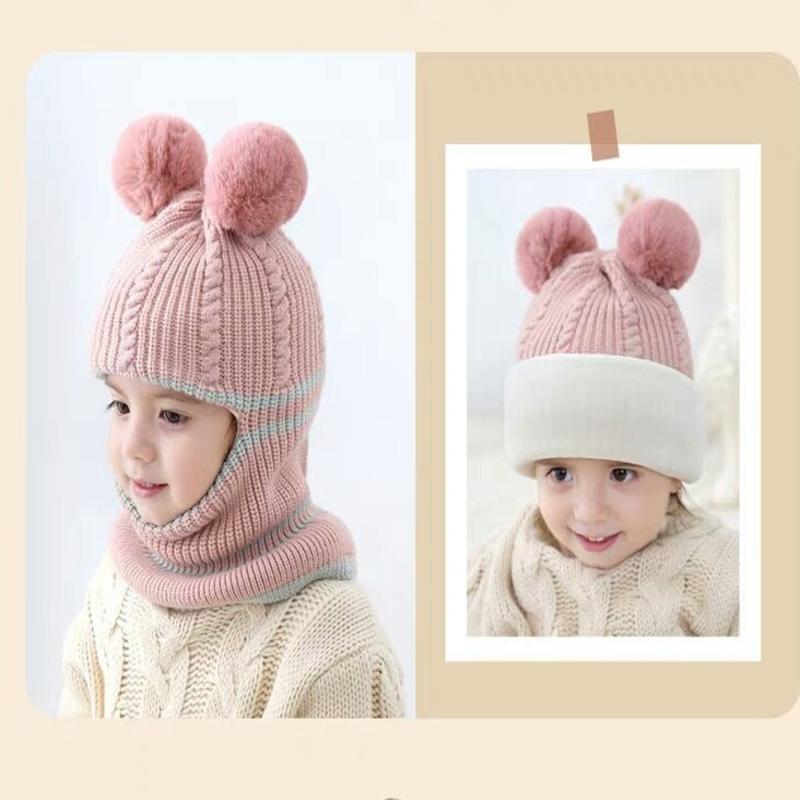 Chapeau d'automne et d'hiver pour filles | Bonnet pour enfants, bonnet en tricot, chapeau à Double boule en laine, chapeau à bretelles un pour enfants, chapeaux d'hiver,