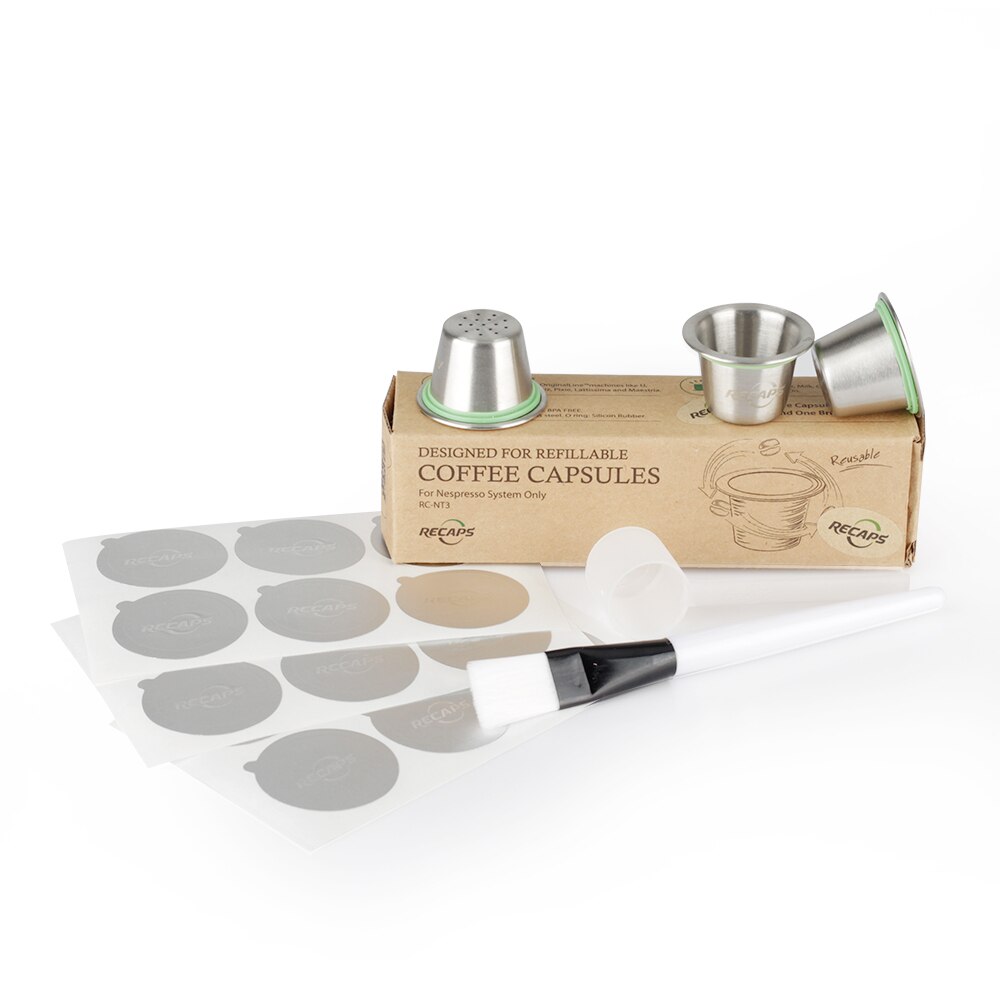 Stainless steel Refillable Capsule Pod or Tamper or Disposable Empty Coffee Capsule Pod + Aluminum Seals for Nespresso Machines