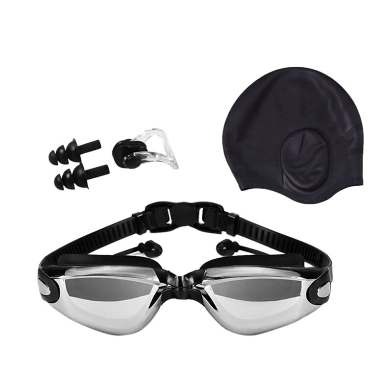 Swimming Goggles High-Definition Waterproof Anti-Fog Goggles Swimming Cap Ear Plugs Nose Clip Suit Three Sets