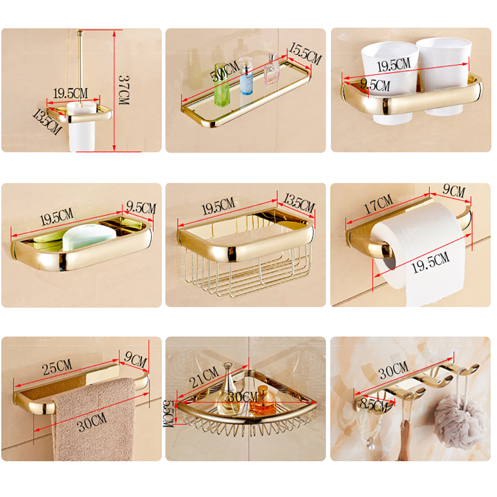 Set de accesorios de baño cuadrados de latón dorado de POIQIHY, estante para toallas, soporte de papel higiénico para Bar, soporte para toallas, gancho de tela, soporte para cepillo de baño PHY016