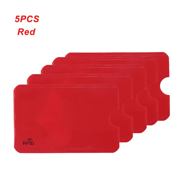 5PCS/Pack Credit Card Holder Protector Blocking Case Bank Card Protect Case Cover Aluminium Smart Safety Anti Theft RFID Wallet: RED