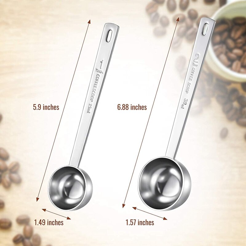 4 Stuks Koffie Scoop, Rvs Lange Steel Meten Koffie Scoop Lepels Voor Koffie Thee Suiker, 15 Ml En 30 Ml