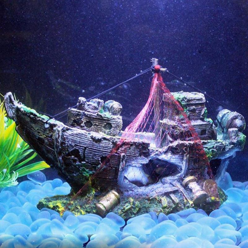 Hars Aquarium Ornament Kunstmatige Wreck Gezonken Zeilboot Destroyer Aquarium Decoratie Aquarium