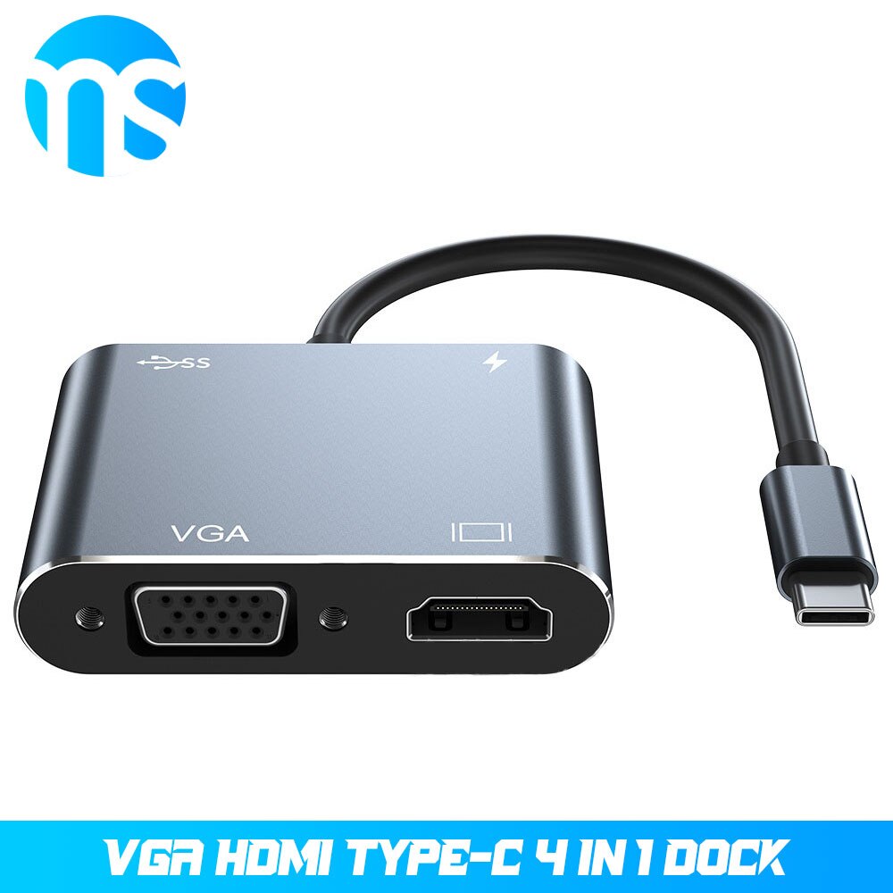 Conversor de vídeo externo fêmea 1080p hdcp para macbook nintendo conversor de vídeo tipo c para vga pd adaptador hub 4 em 1 multi porto