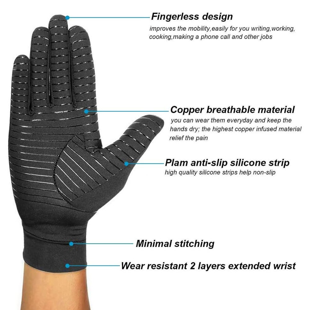 Copper Infused Arthritis Compression Gloves Full Finger Relieve Rheumatoid RSI Carpal Tunnel Tendonitis Joint Pain Relief