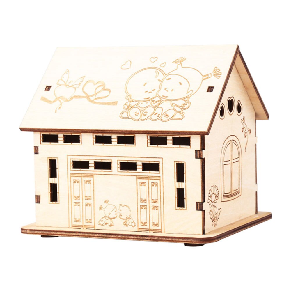 1pc Wooden House Shape Coin Bank Kids Piggy Bank Kid Intellectual (Khaki)