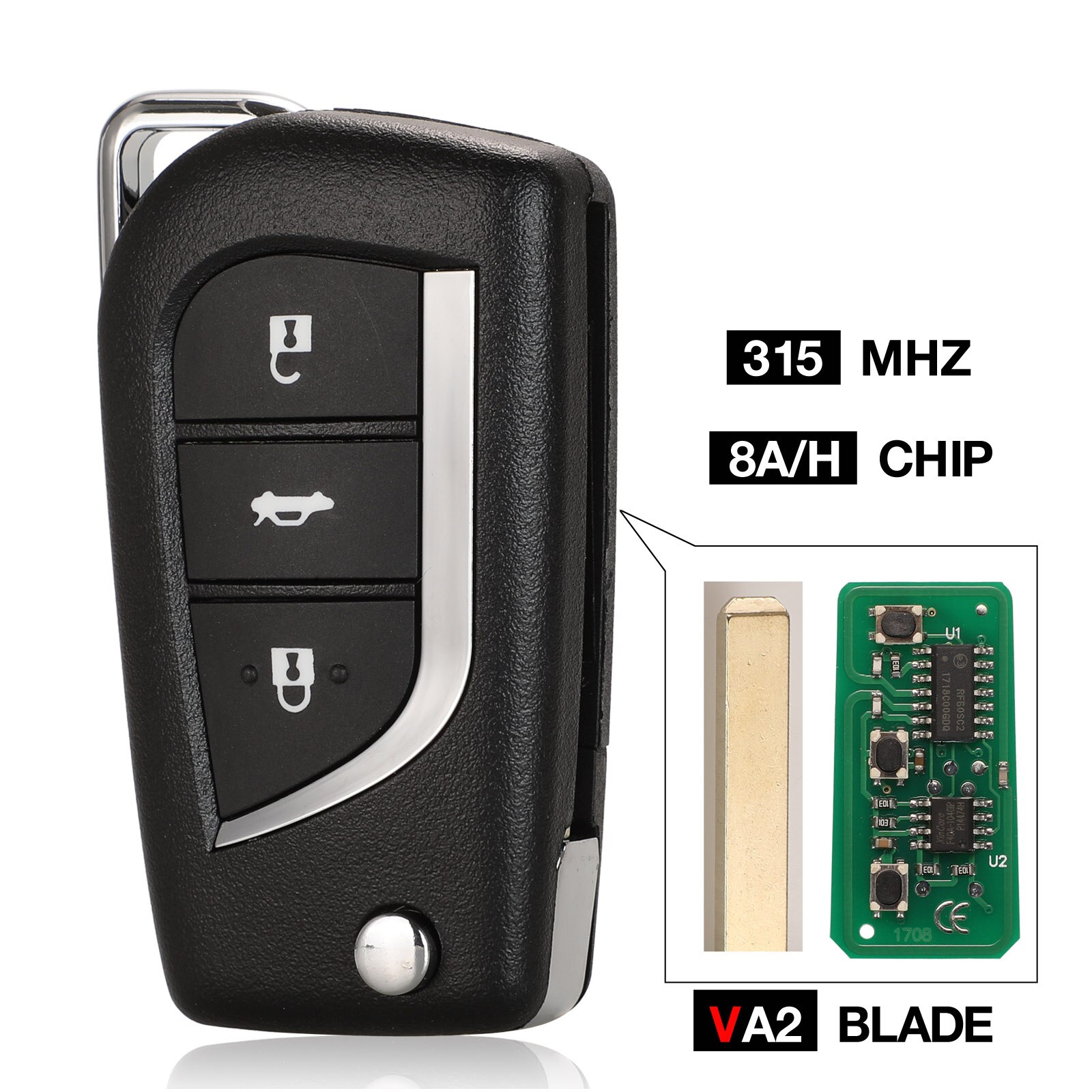 kutery 315mhz H Chip Flip Remote Car Key Fob for Toyota Corolla Levin Toyota Auris /: VA2 BLADE