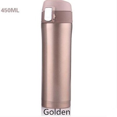 Termo Taza Termo taza al vacío taza 304 de acero inoxidable con aislamiento taza 450ML botella térmica termo vacío frasco botella de agua: Oro