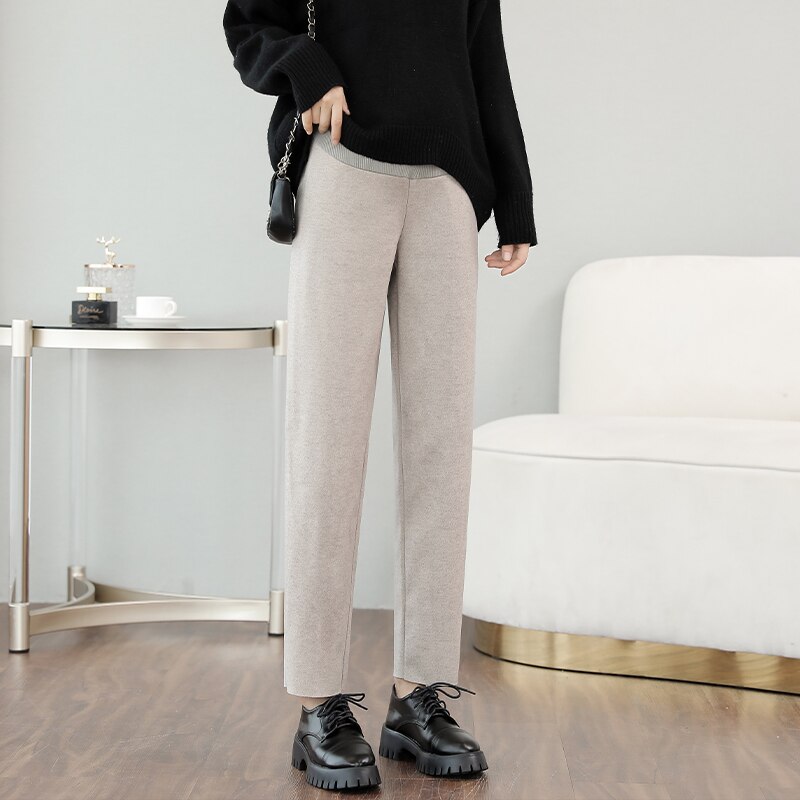 Autumn Winter Pregnant Women Work Pants Solid Color High Waist Maternity Belly Trousers Office Lady Empire Turnip Pants