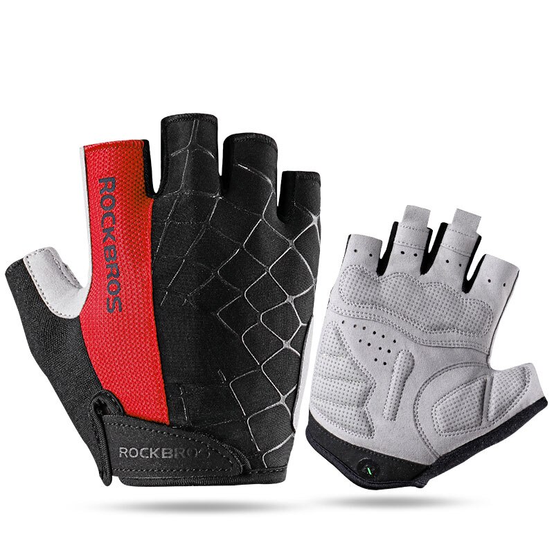 ROCKBROS Bike pół jazda palcami na rowerze rękawice odporne na wstrząsy oddychające rękawice do roweru górskiego MTB sportowe rękawiczki rowerowe: Spider 1 Red / L