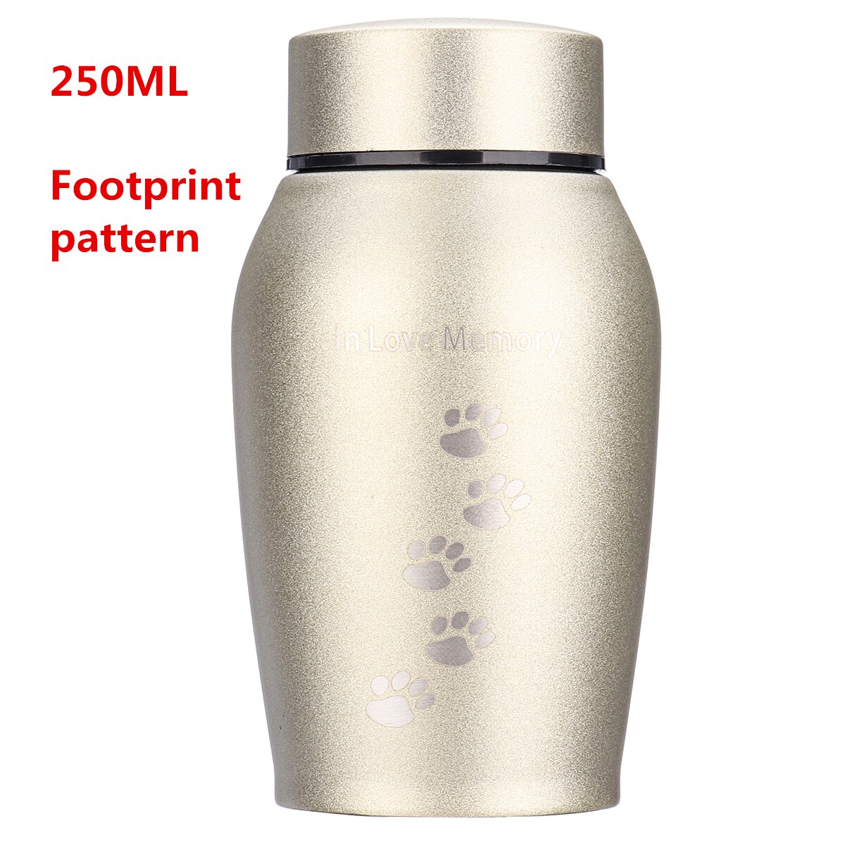 Guld/sort rustfrit stål urner kæledyr hund kat fugle mus kremering aske urne minde kiste columbarium kæledyr mindesmærker: 250ml fodspor 7