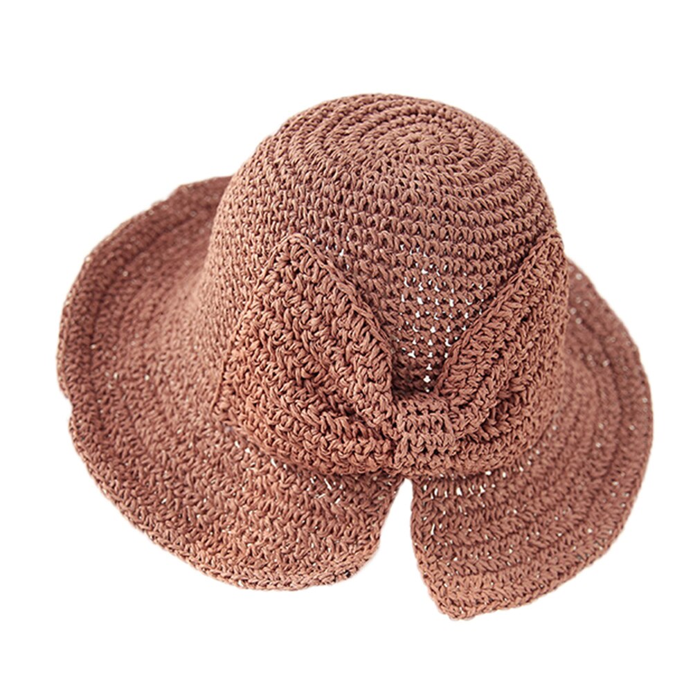 Women Lady Straw Foldable Bucket Hat Bowknot Wide Brim Cap Breathable for Outdoor Fishing Beach Sun Fisherman Hats Summer: Red