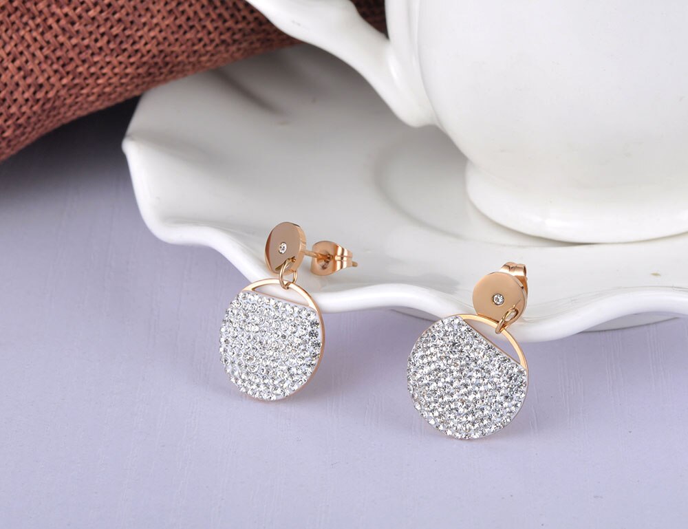 Lokaer-collier de cristal CZ brillant, cercle rond, or Rose, ensemble de boucles d'oreilles pour femmes, bandes de mariage, bijoux SE025