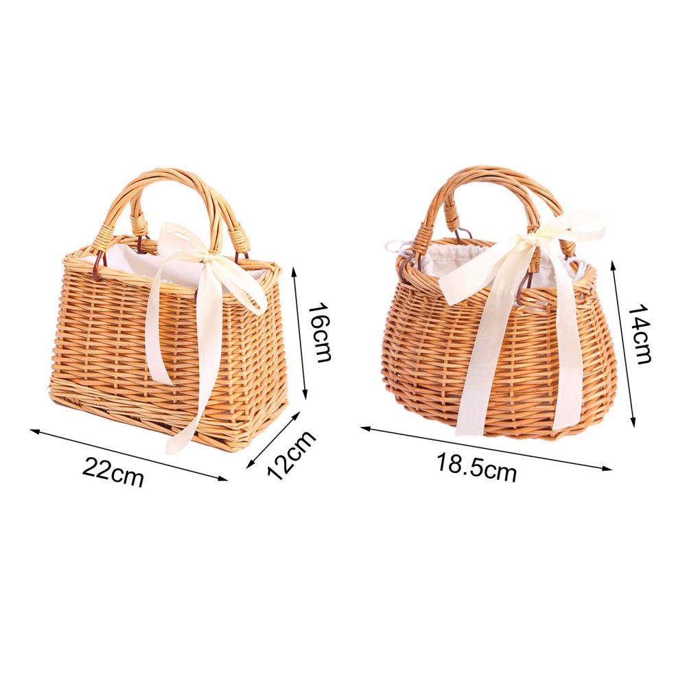 Wicker Flower Basket Rustic Style Woven Handbag Handmade Rattan Woven Trendy Concise Women Handbag Picnic Fabric Rattan Basket